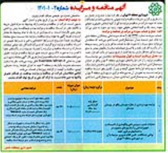 مناقصه عملیات تعمیر سرویس دهی و نگهداری از تاسیسات و تجهیزات فنی ...