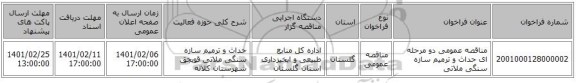 مناقصه عمومی دو مرحله ای حداث و ترمیم سازه سنگی ملاتی
