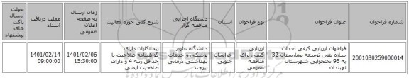 فراخوان ارزیابی کیفی احداث سازه بتنی توسعه بیمارستان 32 به  95 تختخوابی شهرستان نهبندان 