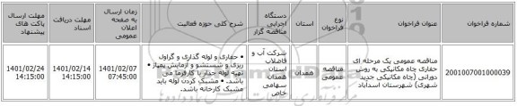 مناقصه عمومی یک مرحله ای حفاری چاه مکانیکی به روش دورانی (چاه مکانیکی جدید شهری) شهرستان اسدآباد