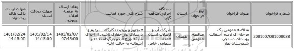 مناقصه عمومی یک مرحله ای ترمیم آسفالت روستای دستجرد شهرستان بهار 
