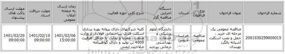 مناقصه عمومی یک مرحله ای خرید ، حمل و نصب  اسکلت  آشیانه بالگرد نهبندان 