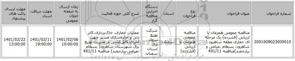 مناقصه عمومی همزمان با ارزیابی (فشرده) یک مرحله ای حفاری مطقه شاهرود ( شاهرود، بسطام ،میامی و بیارجمند)مناقصه 401/11