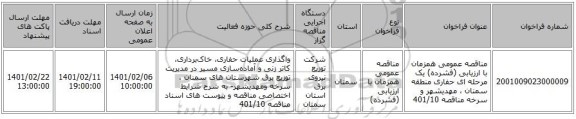 مناقصه عمومی همزمان با ارزیابی (فشرده) یک مرحله ای  حفاری منطقه سمنان ، مهدیشهر و سرخه مناقصه 401/10
