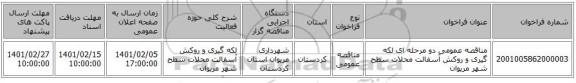 مناقصه عمومی دو مرحله ای لکه گیری و روکش آسفالت محلات سطح شهر مریوان