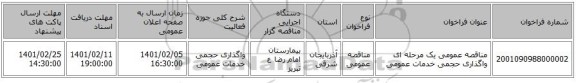 مناقصه عمومی یک مرحله ای واگذاری حجمی خدمات عمومی