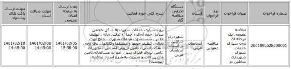 مناقصه عمومی یک مرحله ای برون سپاری خدمات شهری شهرداری شاهین دژ 