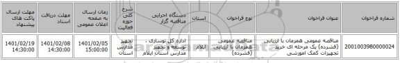 مناقصه عمومی همزمان با ارزیابی (فشرده) یک مرحله ای خرید تجهیزات کمک اموزشی