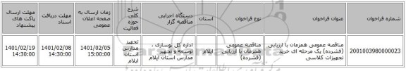 مناقصه عمومی همزمان با ارزیابی (فشرده) یک مرحله ای خرید تجهیزات کلاسی