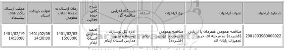 مناقصه عمومی همزمان با ارزیابی (فشرده) دو مرحله ای خرید تجهیزات رایانه ای