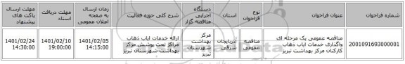 مناقصه عمومی یک مرحله ای واگذاری خدمات ایاب ذهاب کارکنان مرکز بهداشت تبریز