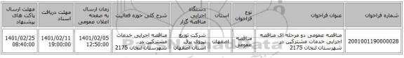 مناقصه، مناقصه عمومی دو مرحله ای مناقصه  اجرایی خدمات مشترکین  در شهرستان لنجان  2175