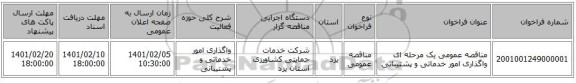 مناقصه، مناقصه عمومی یک مرحله ای واگذاری امور خدماتی و پشتیبانی