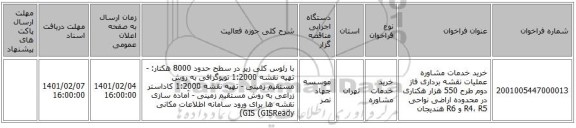 مناقصه، خرید خدمات مشاوره عملیات نقشه برداری فاز دوم طرح 550 هزار هکتاری در محدوده اراضی نواحی R4، R5 و R6 هندیجان