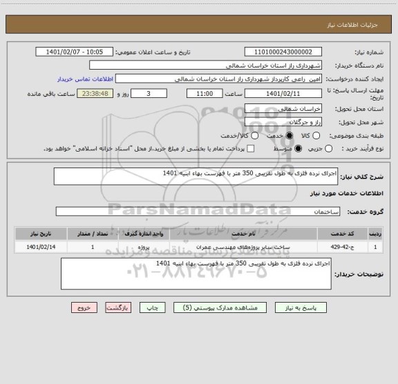استعلام اجرای نرده فلزی به طول تقریبی 350 متر با فهرست بهاء ابنیه 1401