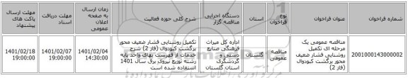 مناقصه، مناقصه عمومی یک مرحله ای تکمیل روشنایی فشار ضعیف محور برگشت کبودوال (فاز 2)