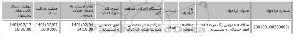 مناقصه، مناقصه عمومی یک مرحله ای امور خدماتی و پشتیبانی 