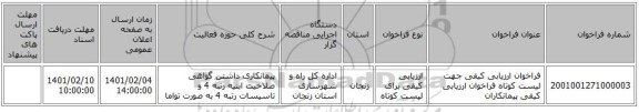 مناقصه، فراخوان ارزیابی کیفی جهت لیست کوتاه فراخوان ارزیابی کیفی پیمانکاران