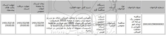 مناقصه، مناقصه عمومی یک مرحله ای انجام امور نگهبانی و حفاظت فیزیکی