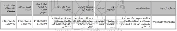 مناقصه، مناقصه عمومی یک مرحله ای بهسازی و آسفالت راههای روستایی خورخورا و همت آباد سلماس  