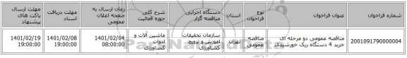 مناقصه، مناقصه عمومی دو مرحله ای خرید 4 دستگاه ریک خورشیدی