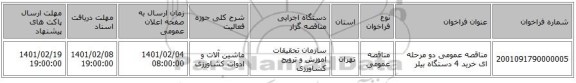 مناقصه، مناقصه عمومی دو مرحله ای خرید 4 دستگاه بیلر
