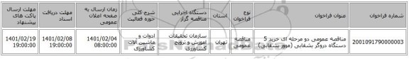 مناقصه، مناقصه عمومی دو مرحله ای خرید 5 دستگاه دروگر بشقابی (موور بشقابی)