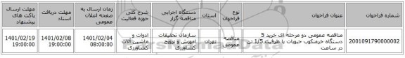 مناقصه، مناقصه عمومی دو مرحله ای خرید 5 دستگاه خرمنکوب حبوبات با ظرفیت 1/5 تن در ساعت