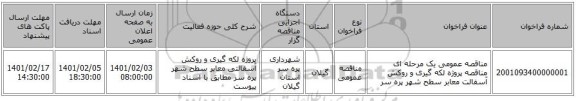 مناقصه، مناقصه عمومی یک مرحله ای مناقصه پروژه لکه گیری و روکش آسفالت معابر سطح شهر پره سر