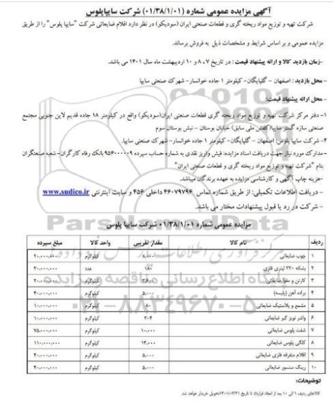 مزایده،مزایده فروش اقلام ضایعاتی