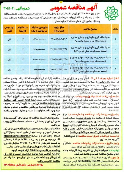 مناقصه عملیات لکه گیری ،نگهداری و بهسازی معابر و توسعه محله ای ...
