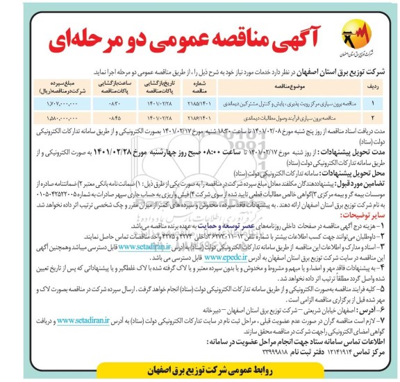 مناقصه برون سپاری مرکز رویت پذیری، پایش و کنترل مشترکین