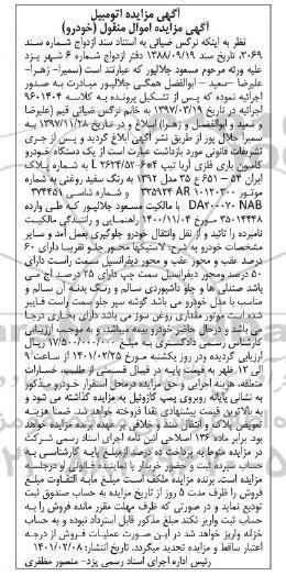 آگهی مزایده عمومی, مزایده فروش محصولات آلوچه و زردآلو 