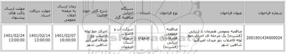 مناقصه، مناقصه عمومی همزمان با ارزیابی (فشرده) یک مرحله ای اجرای خط لوله فاضلاب دور میدان امیرکبیر شاهین شهر