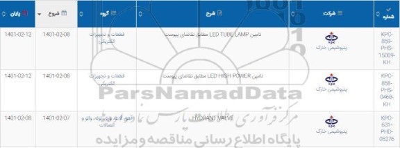 استعلام تامین LED TUBE LAMP...