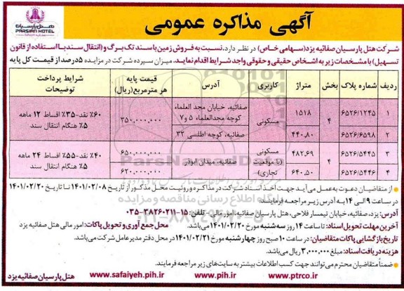 مذاکره مزایده فروش زمین