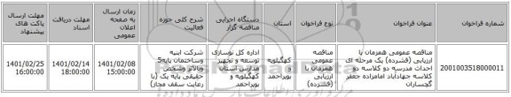 مناقصه، مناقصه عمومی همزمان با ارزیابی (فشرده) یک مرحله ای احداث مدرسه دو کلاسه دو کلاسه جهادآباد امامزاده جعفر گچساران
