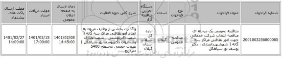 مناقصه، مناقصه عمومی یک مرحله ای مناقصه انتخاب شرکت خدماتی جهت امور نظافتی مراکز سه گانه ( شهشهیدانصاری ، دکتر یوسف پور سیاهکل 