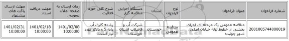 مناقصه، مناقصه عمومی یک مرحله ای اجرای بخشی از خطوط لوله خیابان اصلی شهر چوئبده