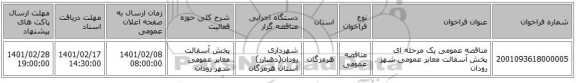 مناقصه، مناقصه عمومی یک مرحله ای پخش آسفالت معابر عمومی شهر رودان