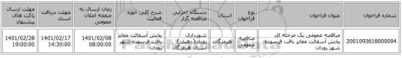 مناقصه، مناقصه عمومی یک مرحله ای پخش آسفالت معابر بافت فرسوده شهر رودان