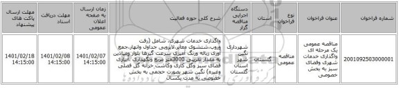 مناقصه، مناقصه عمومی یک مرحله ای واگذاری خدمات شهری وفضای سبز به بخش خصوصی 