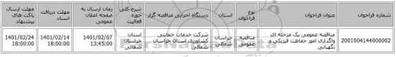 مناقصه، مناقصه عمومی یک مرحله ای واگذاری امور حفاظت فیزیکی و نگهبانی
