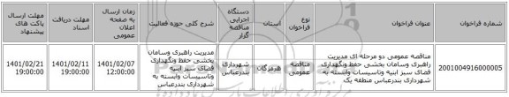 مناقصه، مناقصه عمومی دو مرحله ای مدیریت راهبری وسامان بخشی حفظ ونگهداری فضای سبز ابنیه وتاسیسات وابسته به  شهرداری بندرعباس  منطقه یک 