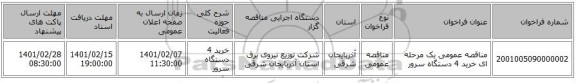 مناقصه، مناقصه عمومی یک مرحله ای خرید 4 دستگاه سرور