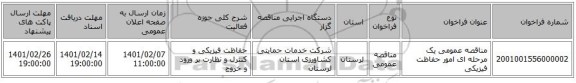 مناقصه، مناقصه عمومی یک مرحله ای امور حفاظت فیزیکی