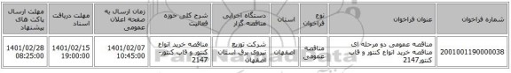 مناقصه، مناقصه عمومی دو مرحله ای  مناقصه خرید انواع کنتور و قاب کنتور2147