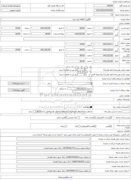 مزایده ، آگهی 3 قطعه بازار سینا -مزایده واحد تجاری - استان همدان