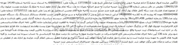 ششدانگ یک دستگاه خودرو پراید مدل1381