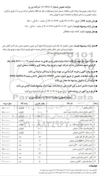 مزایده فروش اقلام ضایعاتی شرکت بن رو